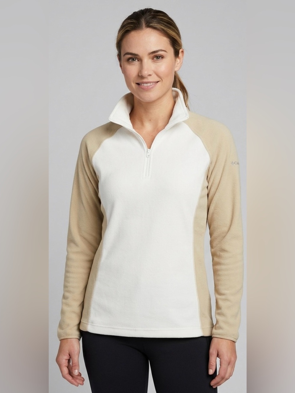 Columbia Women’s 1/4 Zip Colorblock Fleece Pullover Jacket Tan Cream